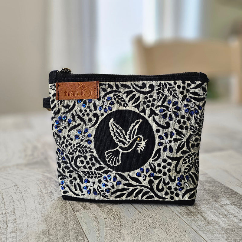 Block Printed Dove Pouch